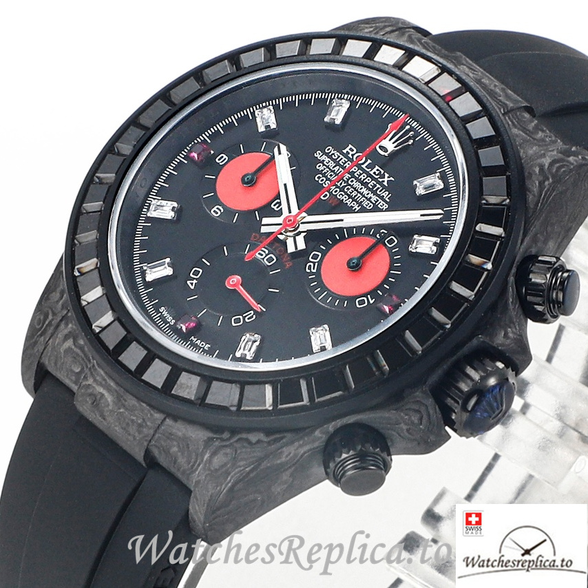 Swiss Rolex Daytona Replica Black Rubber strap 40MM Black Dial - WatchesReplica.is