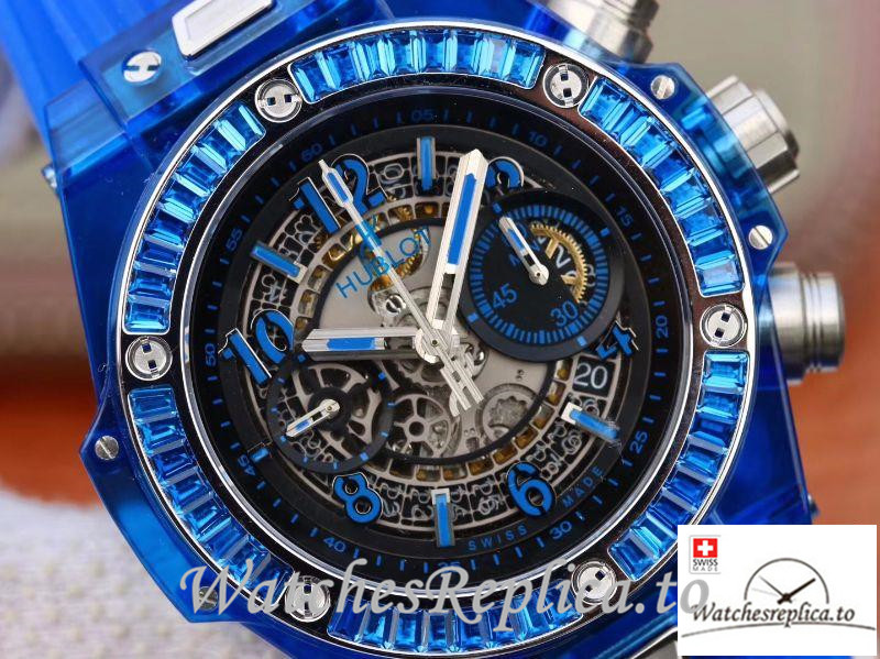 Swiss Hublot Big Bang Unico Replica 411.JX.4802.RT 001 Blue Transparent Strap 45MM - WatchesReplica.is