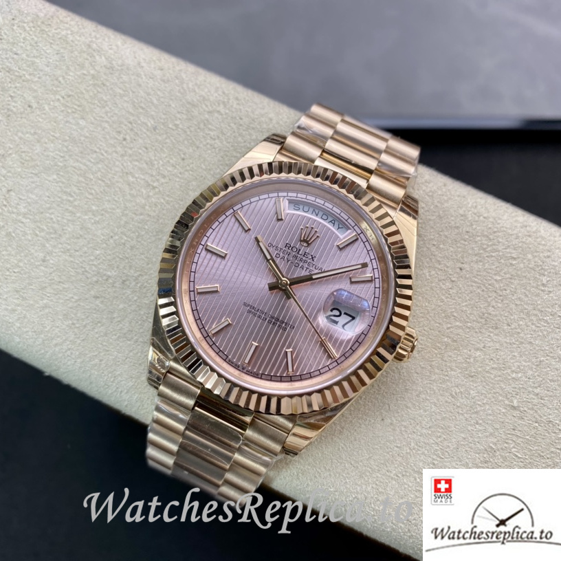 Swiss Rolex Day Date Replica 228235 Rose Gold strap 40MM - WatchesReplica.is