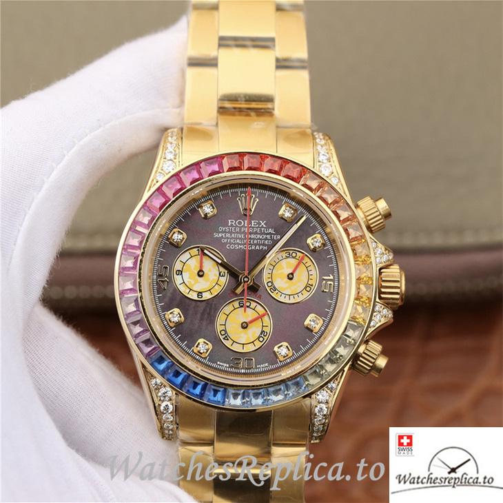 Swiss Rolex Daytona Replica 116598RBOW Yellow Gold strap 40MM - WatchesReplica.is
