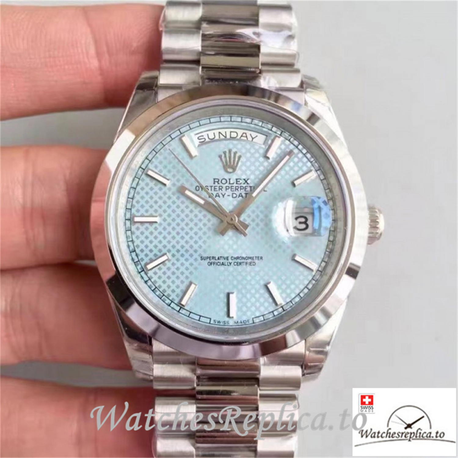 Swiss Rolex Day Date Replica 228206 001 Stainless Steel Strap 40MM - WatchesReplica.is