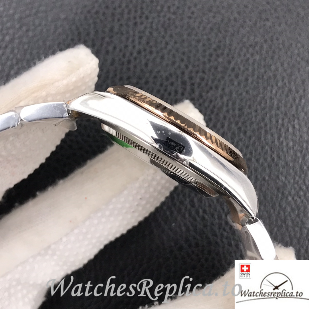 Swiss Rolex Datejust Replica Stainless steel strap 36MM Rose Gold Green Dial Sticks Marks - WatchesReplica.is