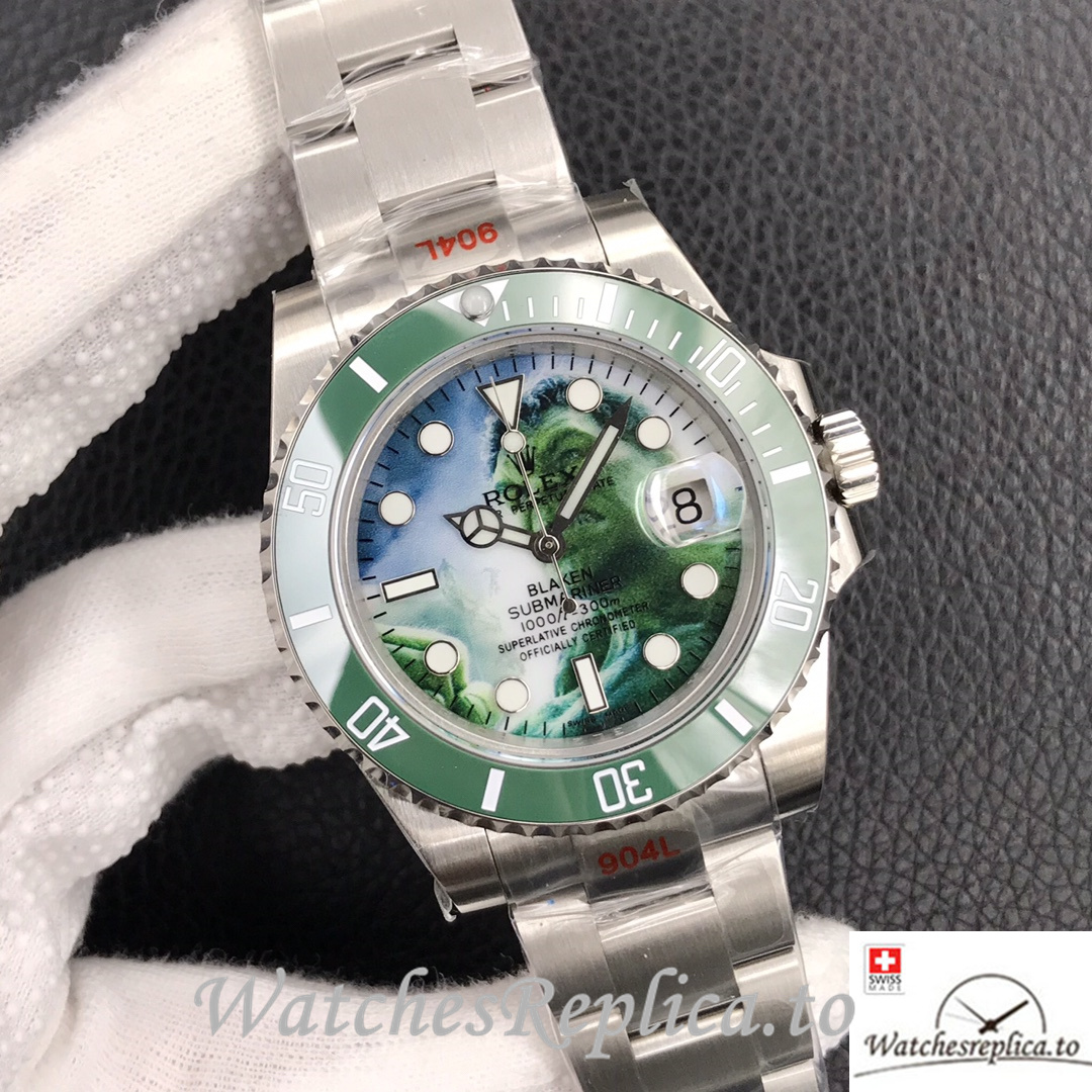 Swiss Rolex Submariner Replica Stainless steel strap 40MM Green Dial Hulk - WatchesReplica.is