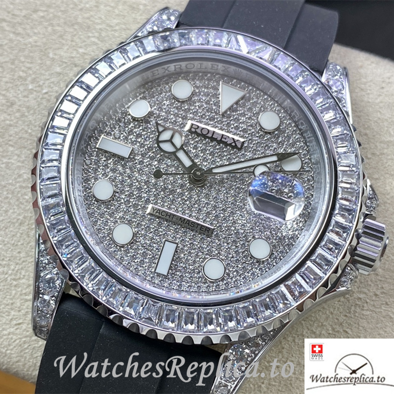 Swiss Rolex Yacht Master Replica 226679TBR Rubber strap 42MM Diamonds Dial - WatchesReplica.is