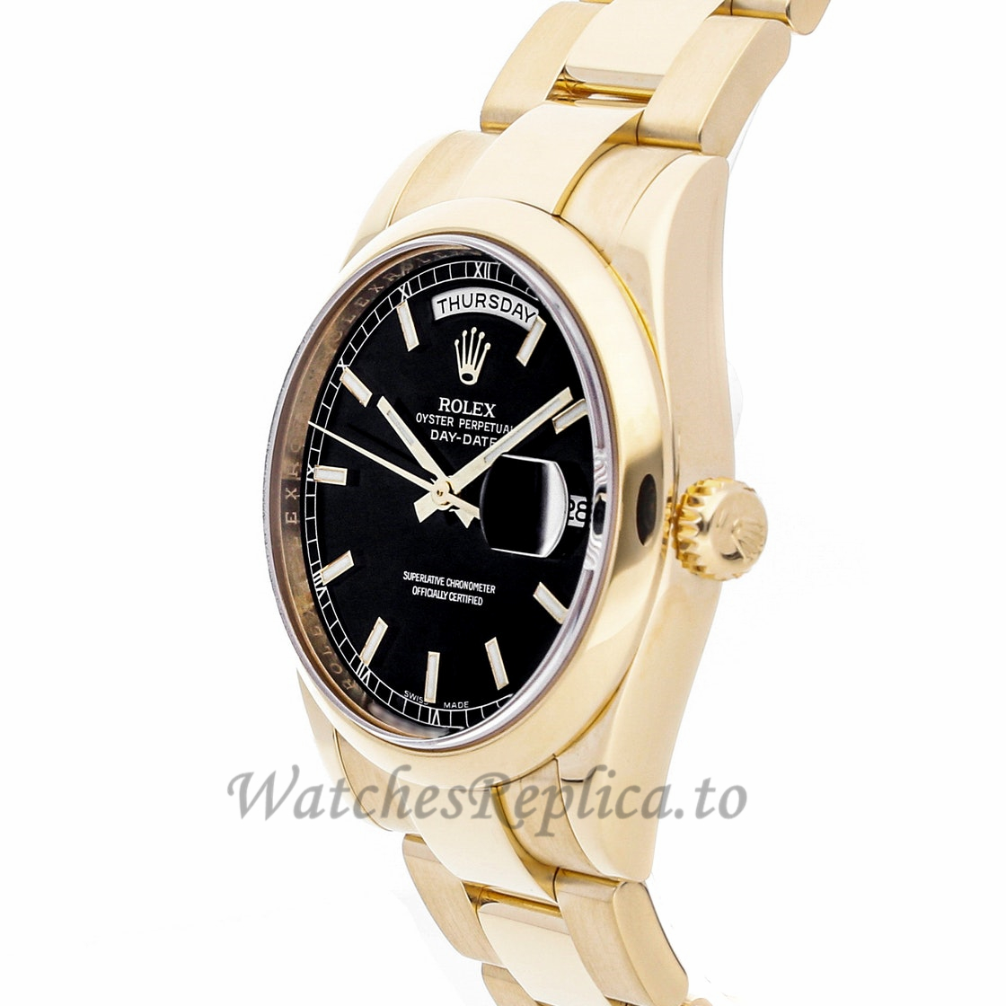 Rolex Replica Day-Date Black Dial 118208 - WatchesReplica.is