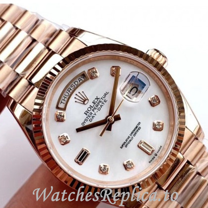 Swiss Rolex Day Date Replica 128235 Rose Gold strap 36MM - WatchesReplica.is