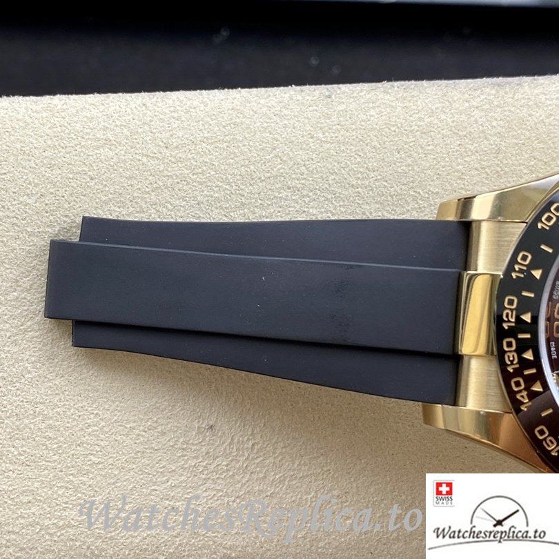 Swiss Rolex Daytona Replica Rubber strap 40MM Diamonds Mareks Yellow Gold Case - WatchesReplica.is