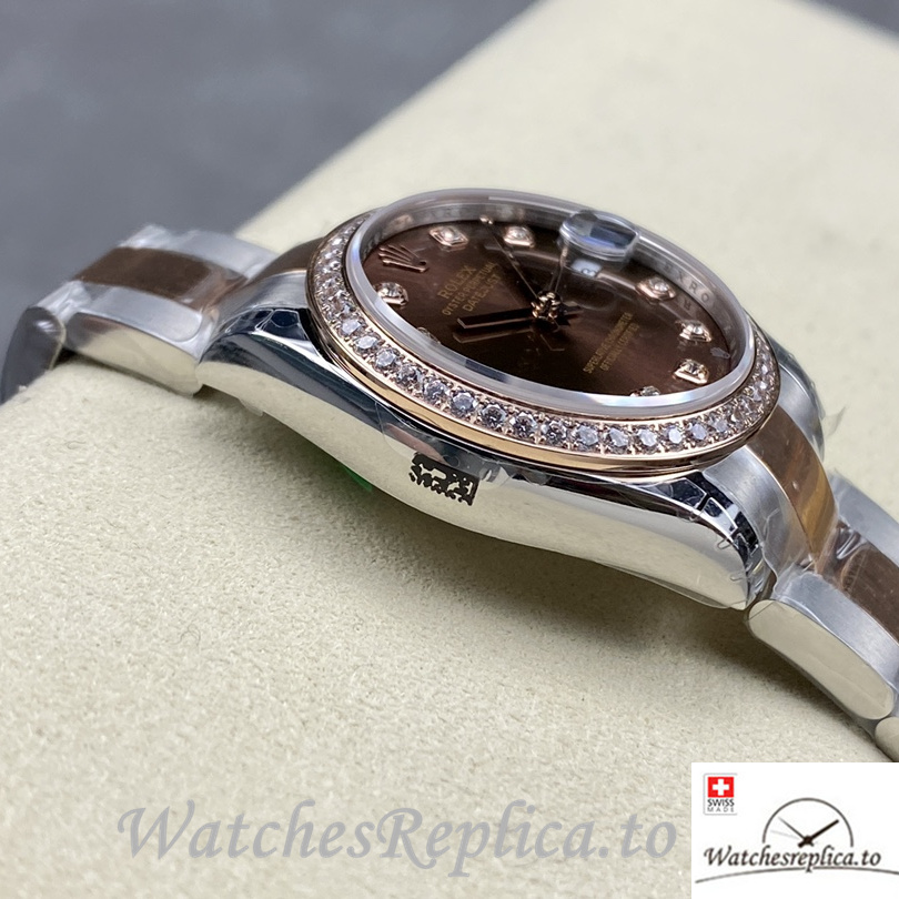 Swiss Rolex Datejust Replica Stainless steel strap 31MM Brown Dial Diamonds - WatchesReplica.is