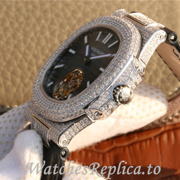Patek Philippe Replica Nautilus Leather strap 40MM - WatchesReplica.is