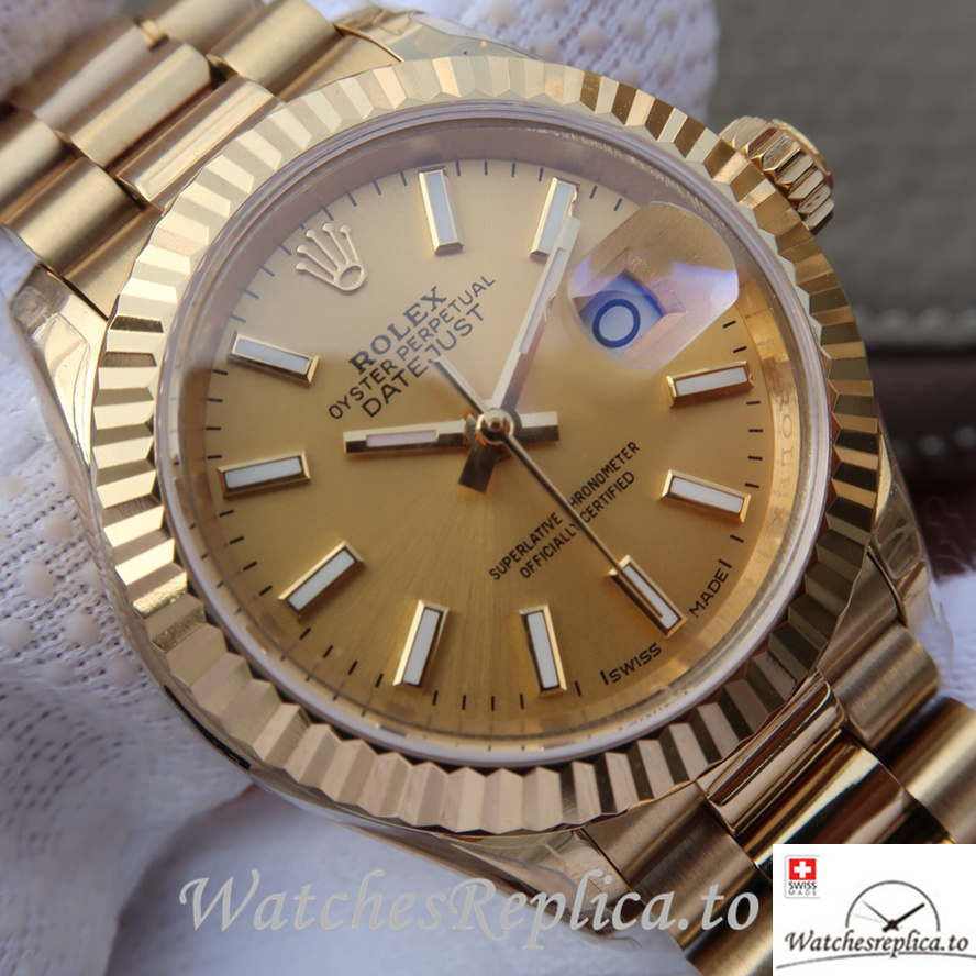 Swiss Rolex Datejust 279178-0001 Yellow Gold strap 28MM - WatchesReplica.is