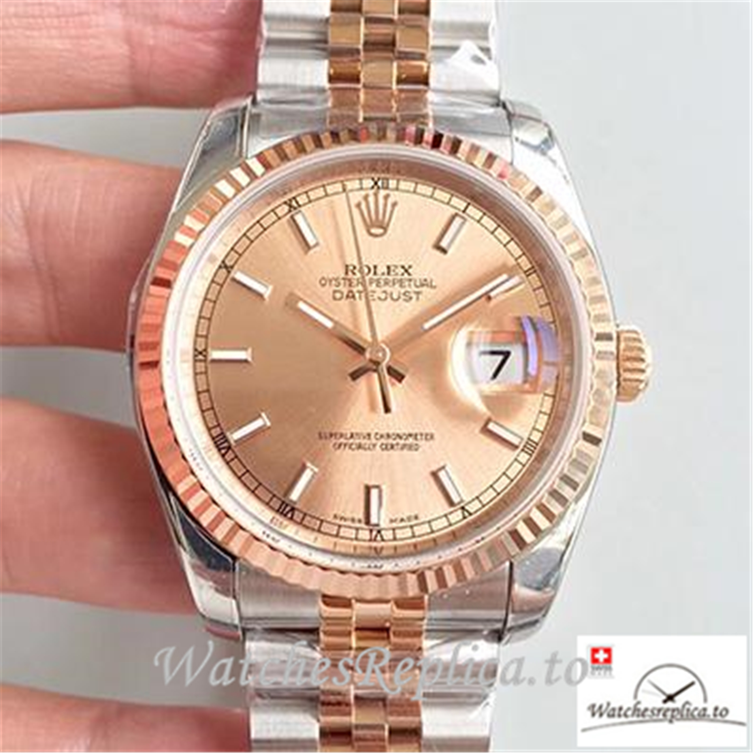 Swiss Rolex Datejust Replica 116234 002 Rose Gold Dial 36MM - WatchesReplica.is