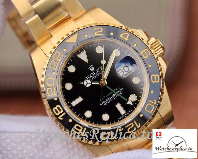 Swiss Rolex GMT Master II Replica 116718 Gold Strap 40MM - WatchesReplica.is