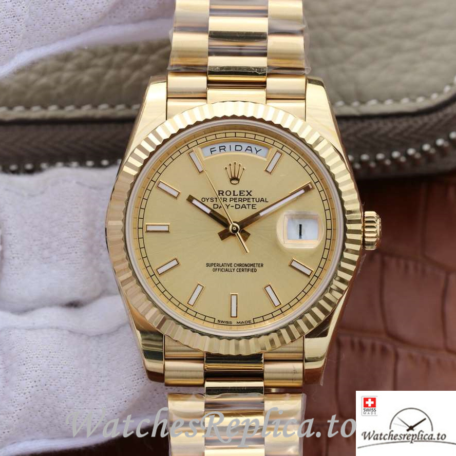 Swiss Rolex Day Date Replica 228238 Yellow Gold strap 40MM - WatchesReplica.is