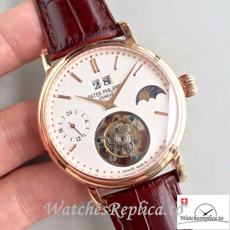 Swiss Patek Philippe Tourbillon Moonphase 24H Power Reserve Replica Brown Strap 42MM - WatchesReplica.is