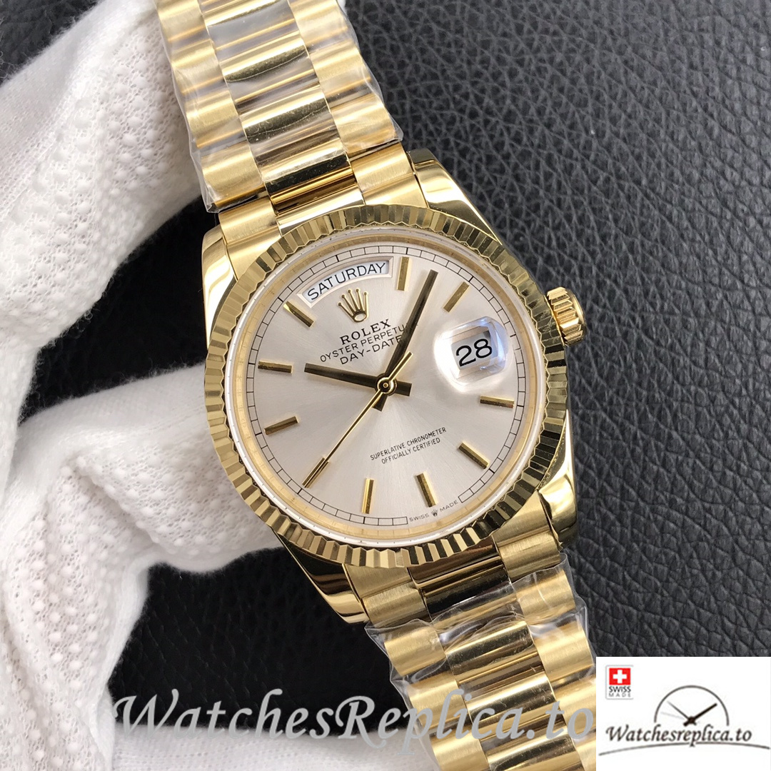 Swiss Rolex Day Date Replica 128238 Yellow Gold strap 40MM - WatchesReplica.is
