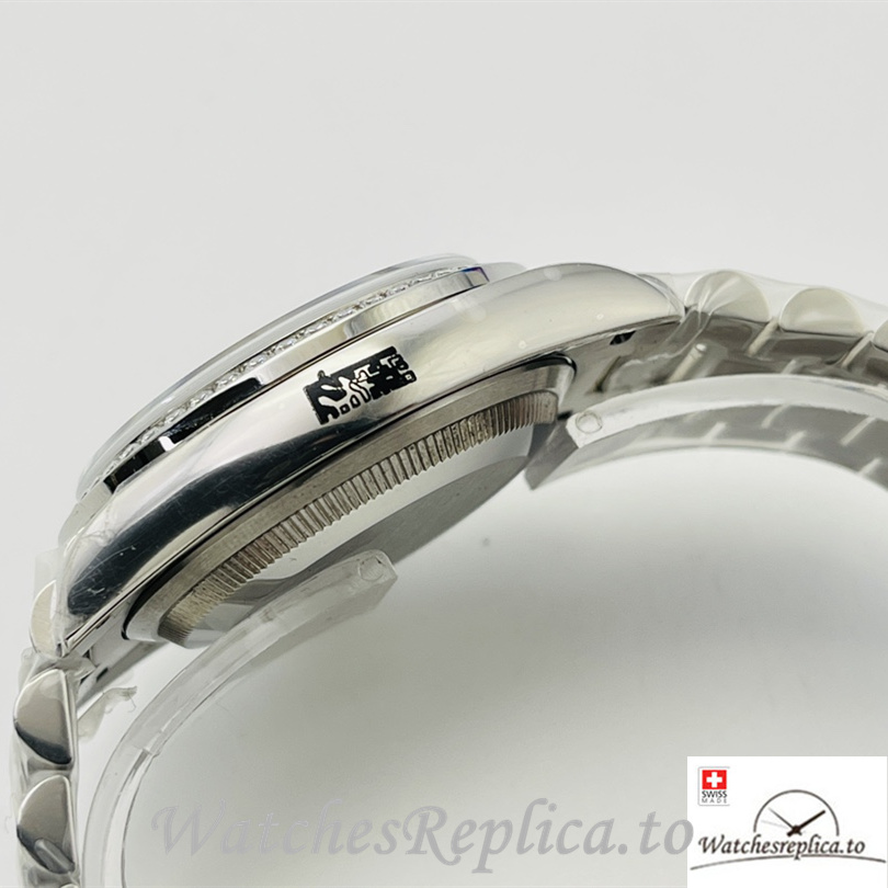 Swiss Rolex Day Date Replica Stainless steel and Diamonds strap 36MM Diamonds Dial - WatchesReplica.is
