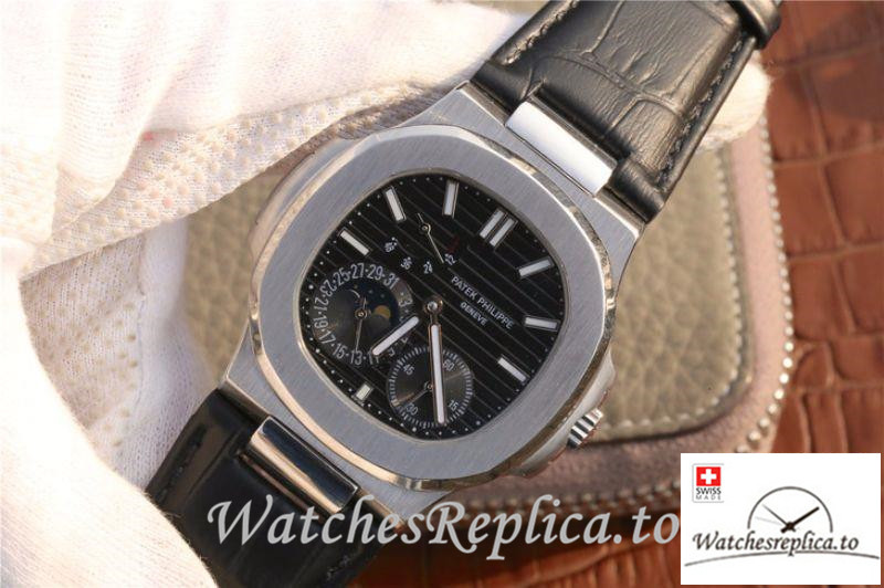 Swiss Patek Philippe Nautilus Moonphase Replica 5712G-001 Black Strap 40MM - WatchesReplica.is