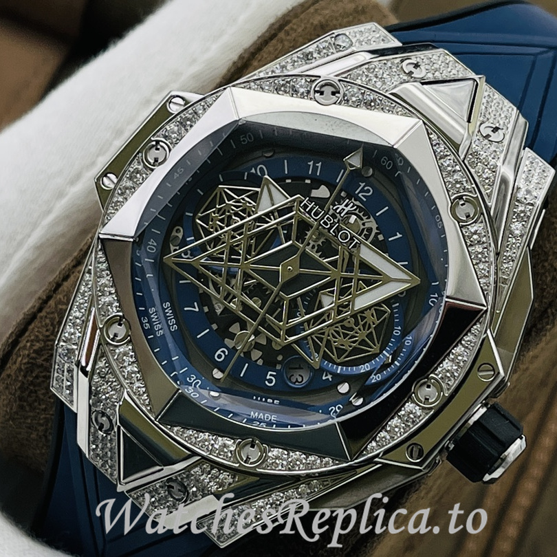 Hublot Replica Big Bang Sang Bleu II Rubber strap 45MM - WatchesReplica.is