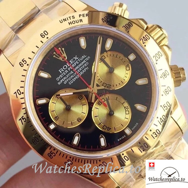 Swiss Rolex Daytona Replica 116508-0009 Yellow Gold strap 40MM - WatchesReplica.is