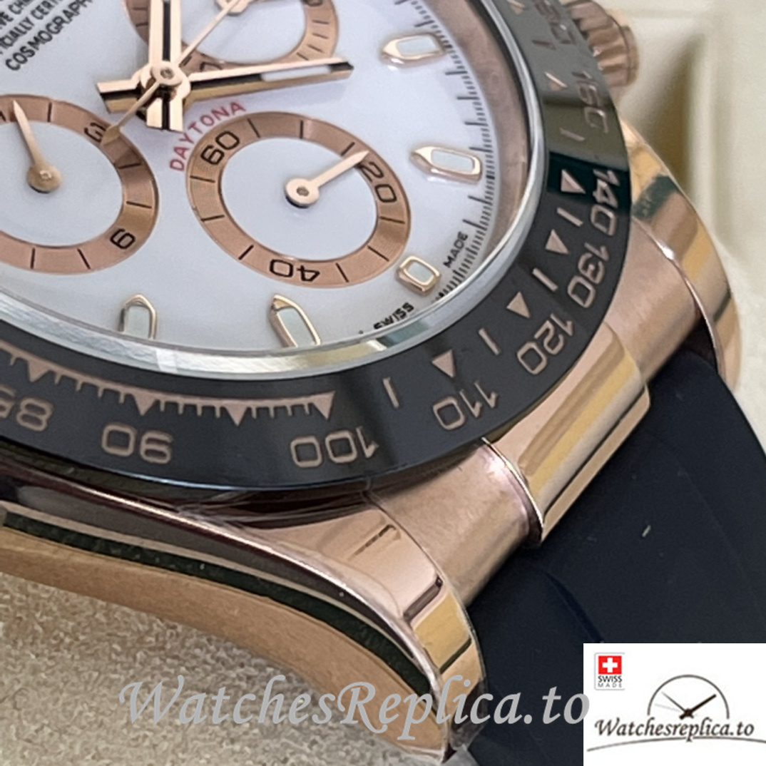 Swiss Rolex Daytona Replica Rubber strap 40MM White Dial Sticks Marks - WatchesReplica.is