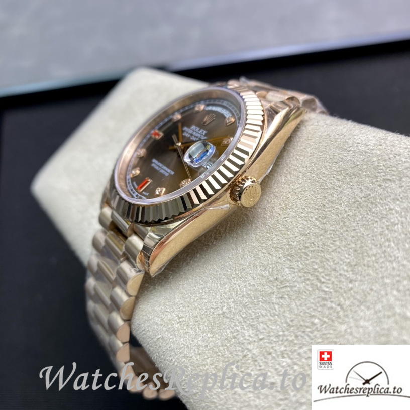 Swiss Rolex Day Date Replica 218235 Rose Gold strap 40MM - WatchesReplica.is