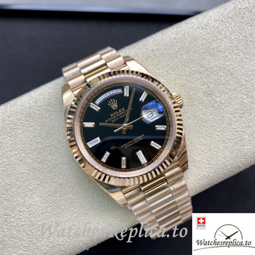 Swiss Rolex Day Date Replica 228235 Rose Gold strap 40MM - WatchesReplica.is