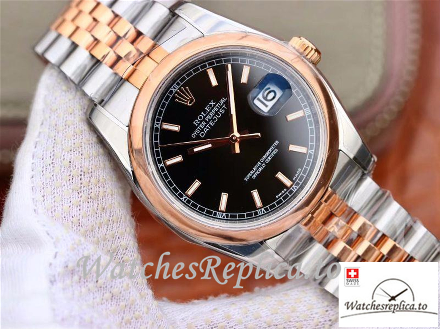 Swiss Rolex Datejust Replica 126201 Rose gold Bezel 36MM - WatchesReplica.is