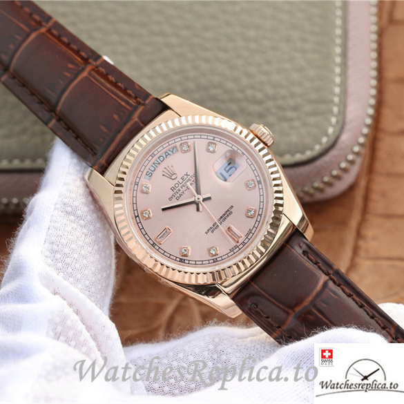 Swiss Rolex Day-Date Replica 118135 Leather strap 36MM - WatchesReplica.is