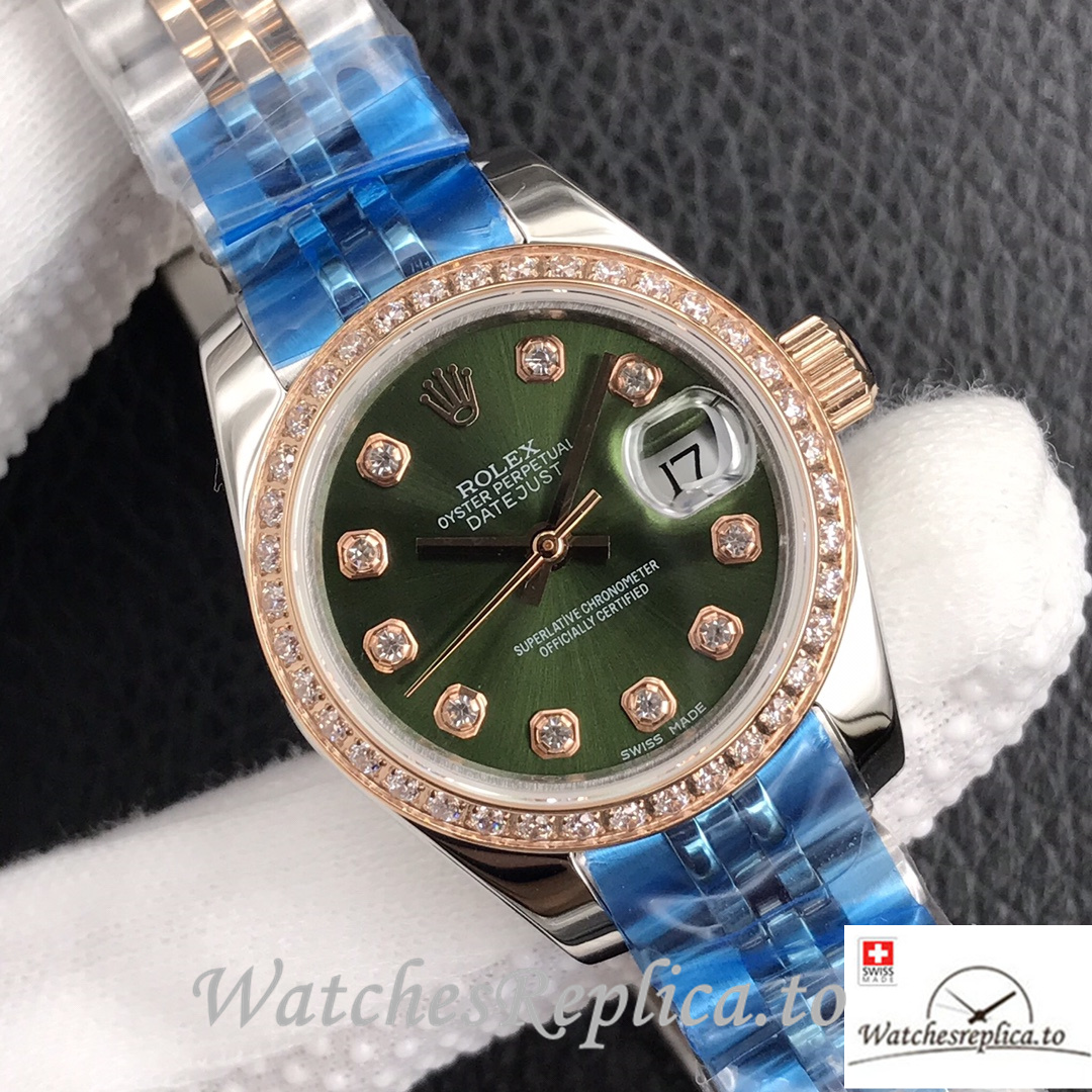 Swiss Rolex Datejust Replica 279174 Stainless steel strap 28MM Green Dial Diamonds - WatchesReplica.is