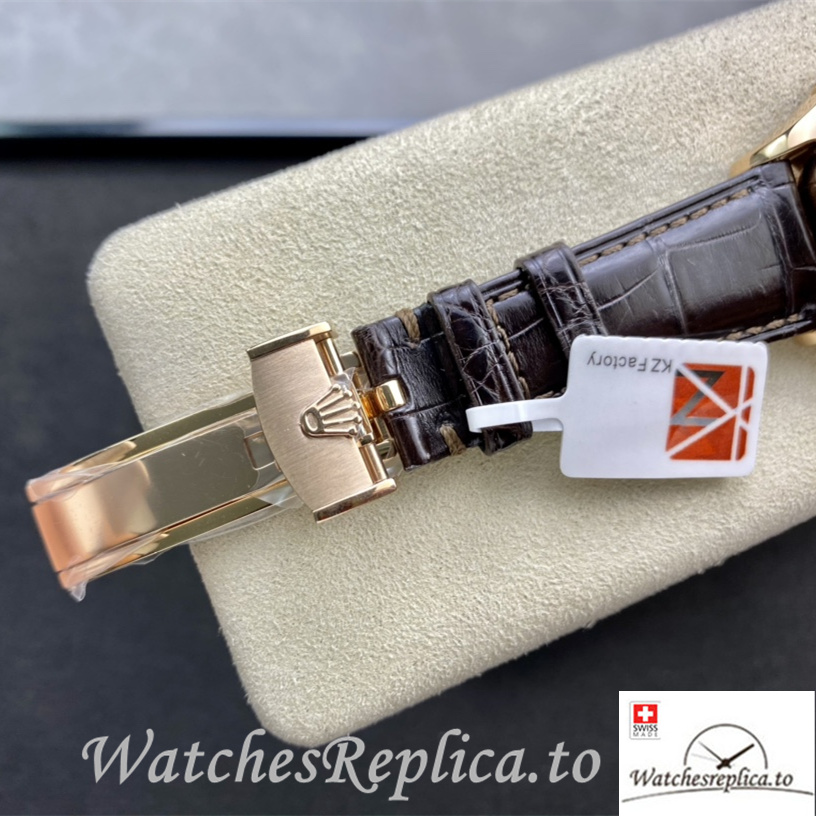 Swiss Rolex Cellini Replica Brown Leather strap 39MM Black Dial Yellow Gold Case - WatchesReplica.is