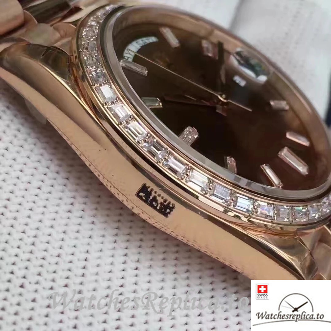 Swiss Rolex Day-Date Replica 218399 Rose Gold strap 41MM - WatchesReplica.is