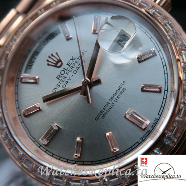 Swiss Rolex Day-Date Replica 218399 Rose Gold strap 41MM - WatchesReplica.is