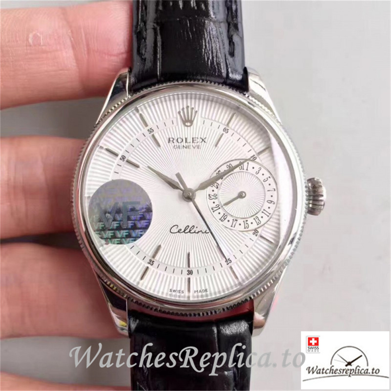 Swiss Rolex Cellini Date Replica 50519 001 Black Leather Strap 39MM - WatchesReplica.is