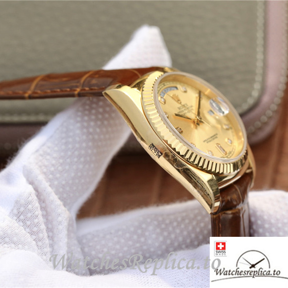 Swiss Rolex Day-Date Replica 118138 Leather strap 36MM - WatchesReplica.is