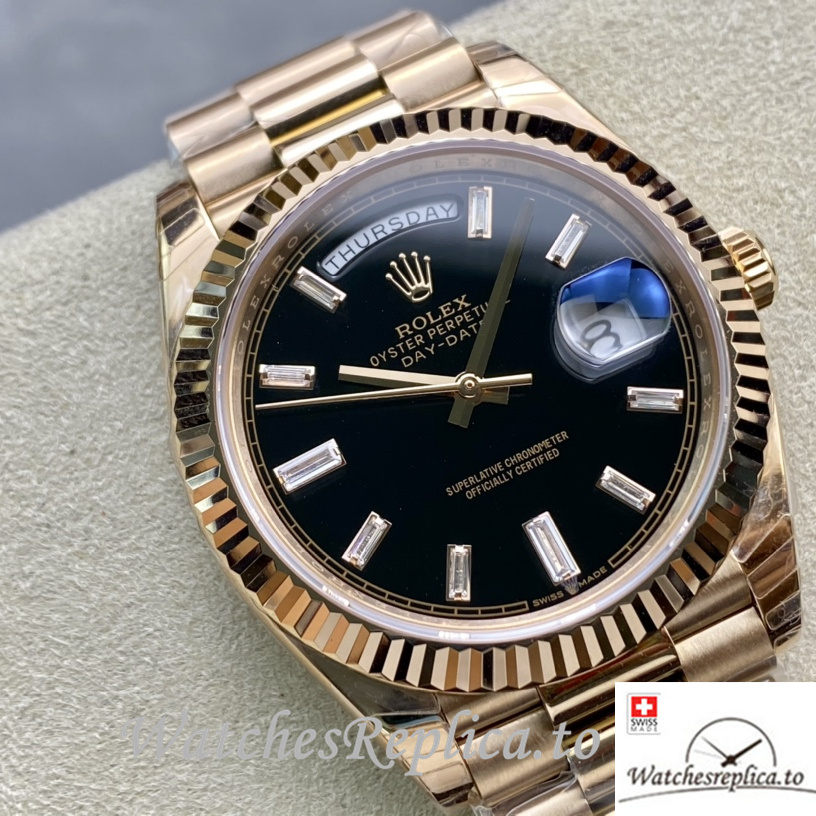 Swiss Rolex Day Date Replica 228235 Rose Gold strap 40MM - WatchesReplica.is