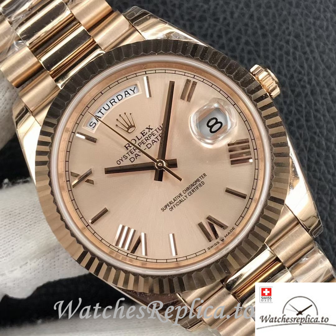 Swiss Rolex Day Date Replica 218399 Rose Gold strap 40MM - WatchesReplica.is