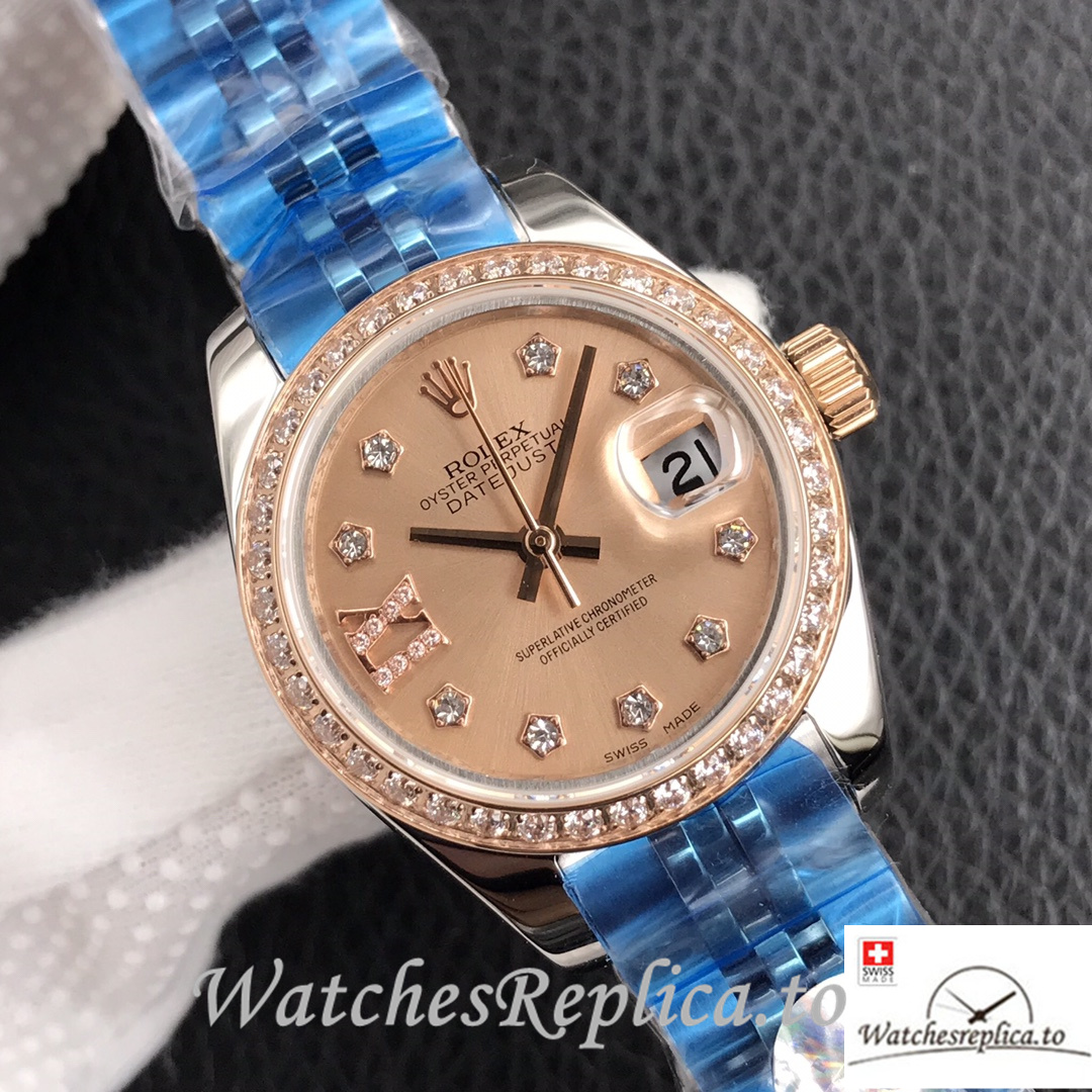 Swiss Rolex Datejust Replica 279174 Stainless steel strap 28MM Pink Dial Diamonds - WatchesReplica.is