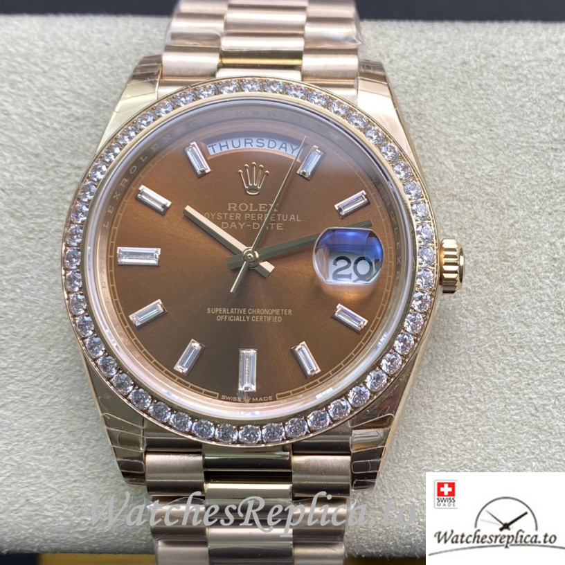 Swiss Rolex Day Date Replica 228235 Rose Gold strap 40MM - WatchesReplica.is