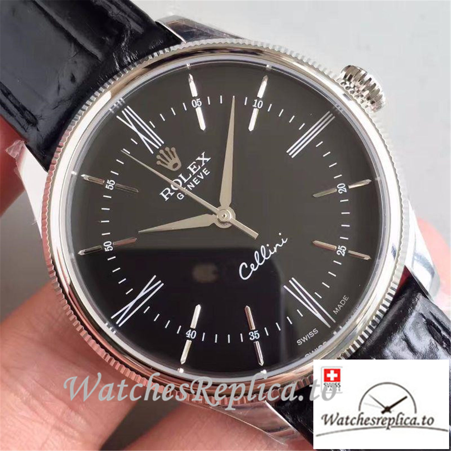 Swiss Rolex Cellini Replica 50509 Black Dial 39MM - WatchesReplica.is