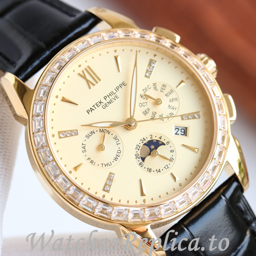Patek Philippe Replica Annual Calendar Leather strap 41MM - WatchesReplica.is