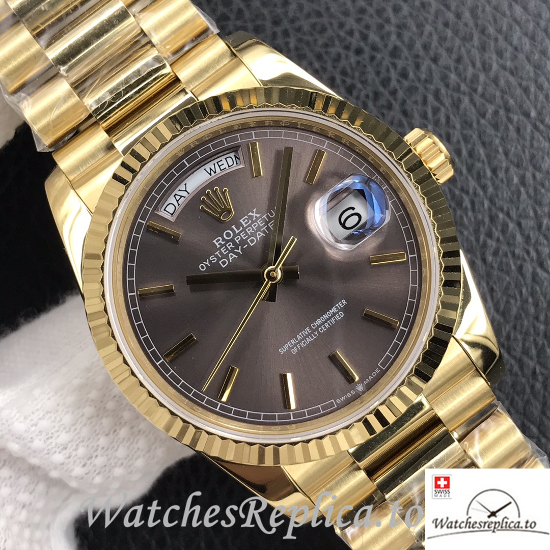 Swiss Rolex Day Date Replica 128238 Yellow Gold strap 36MM - WatchesReplica.is