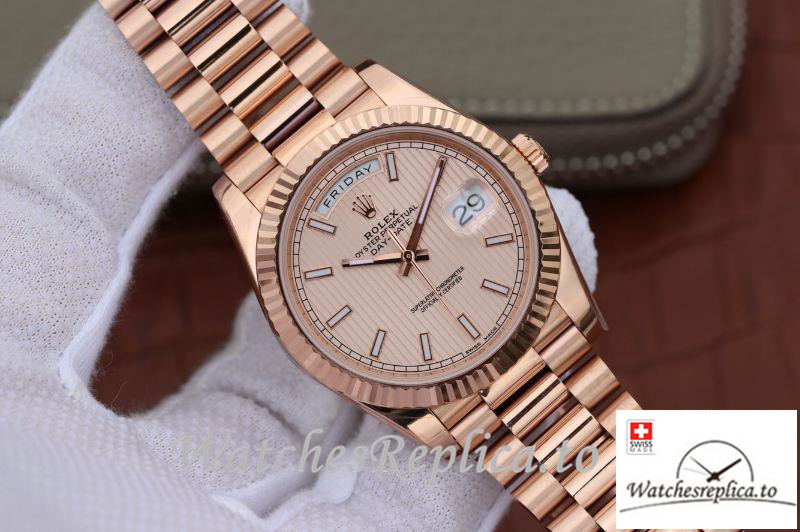 Swiss Rolex Day Date II Replica 228235 003 Rose Gold Strap 40MM - WatchesReplica.is