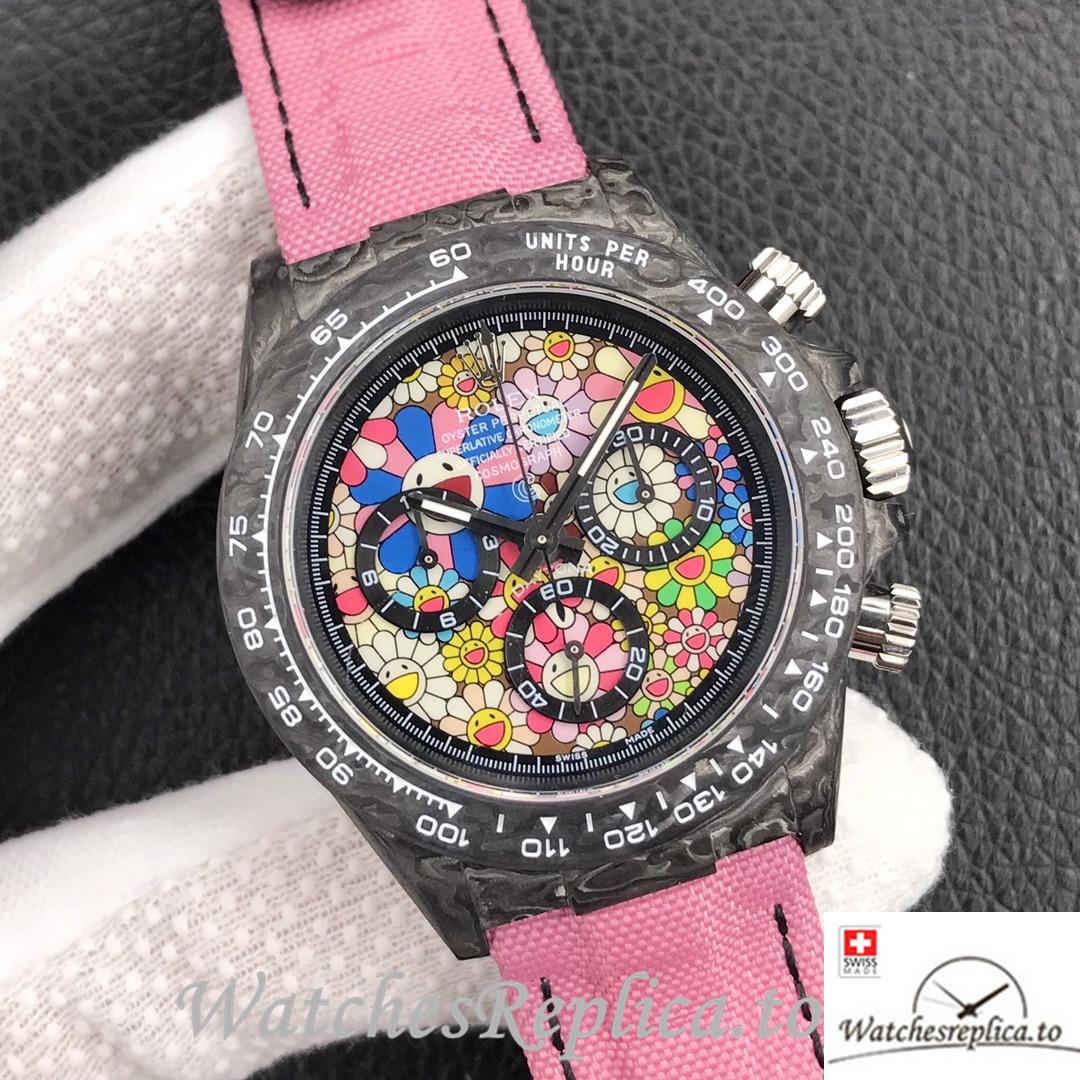 Swiss Rolex Daytona Replica Canvas strap 40MM Pink Dial - WatchesReplica.is