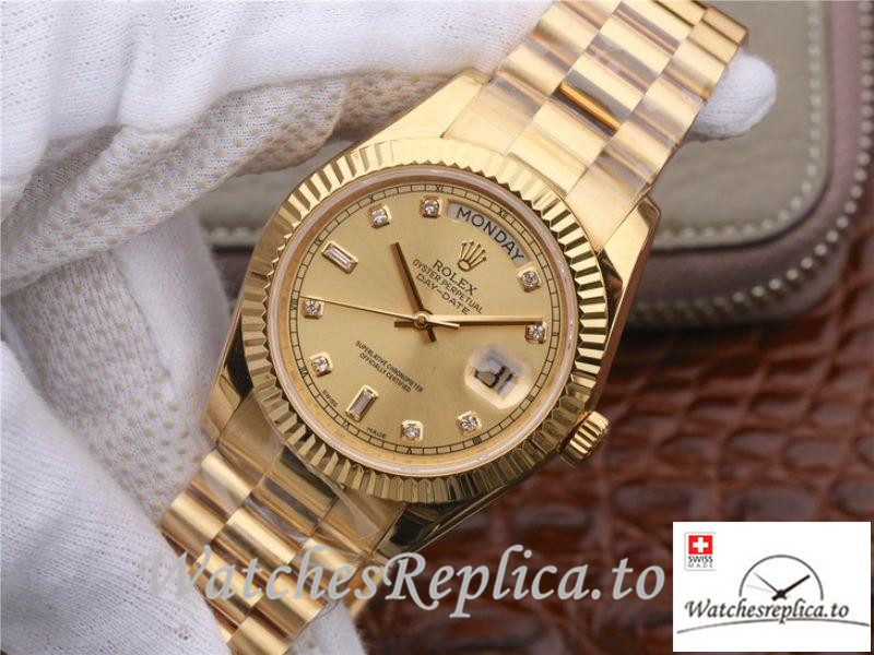 Swiss Rolex Day Date II Replica 218238 Yellow Gold Strap 40MM - WatchesReplica.is