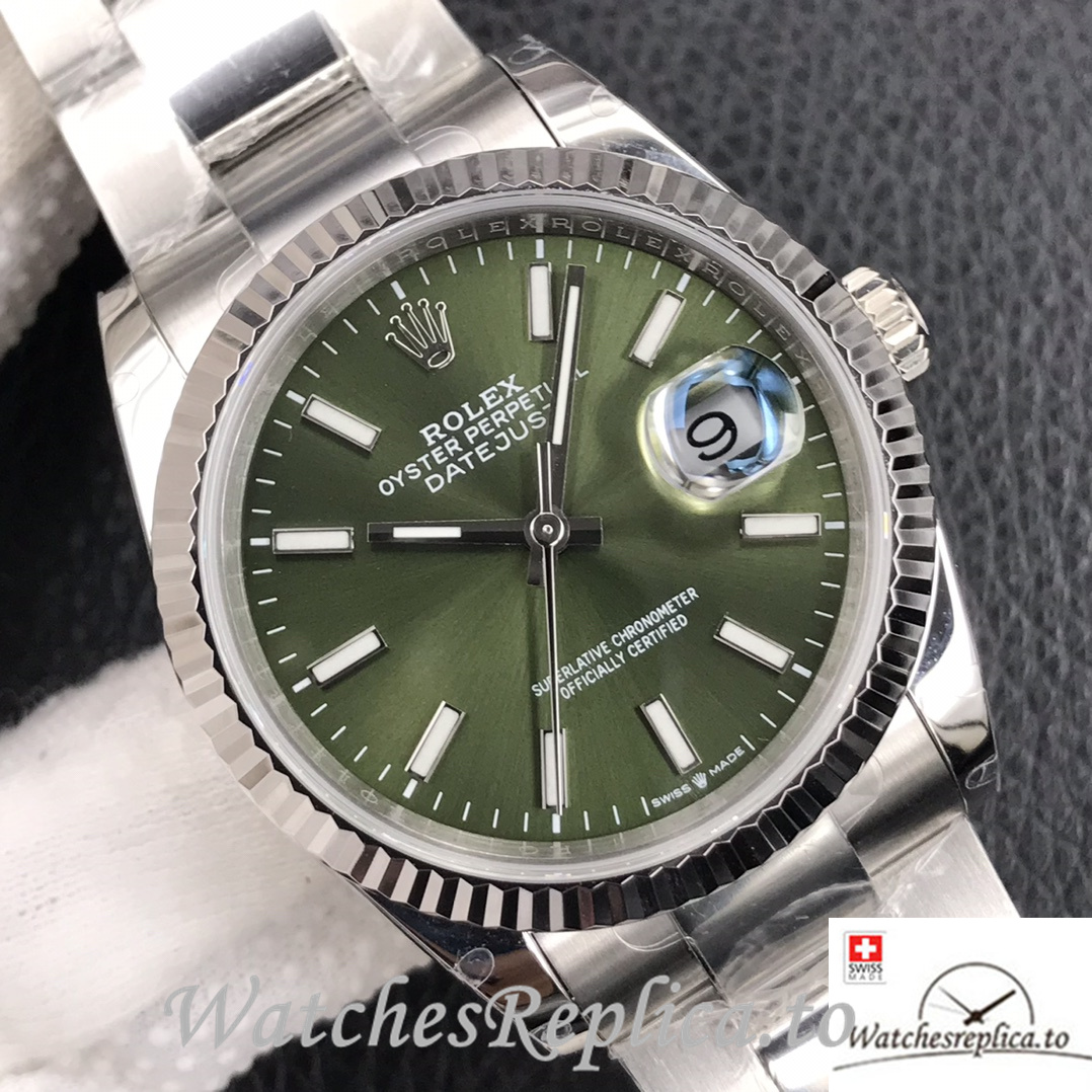 Swiss Rolex Datejust Replica Stainless steel strap 36MM Green Dial Sticks Marks - WatchesReplica.is
