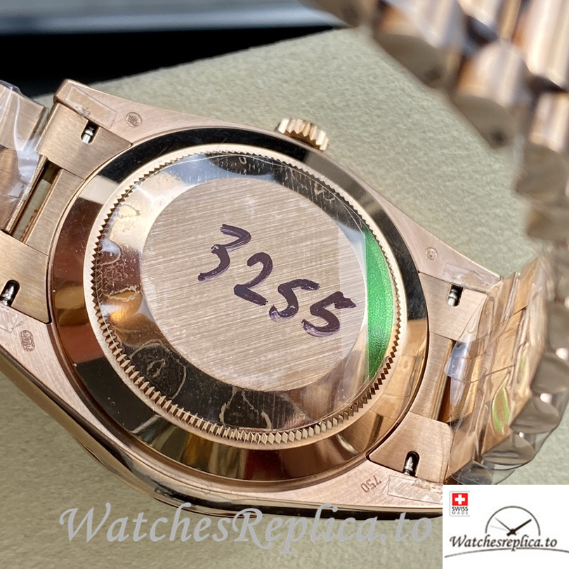 Swiss Rolex Day Date Replica Rose Gold strap 40MM Blue Dial - WatchesReplica.is