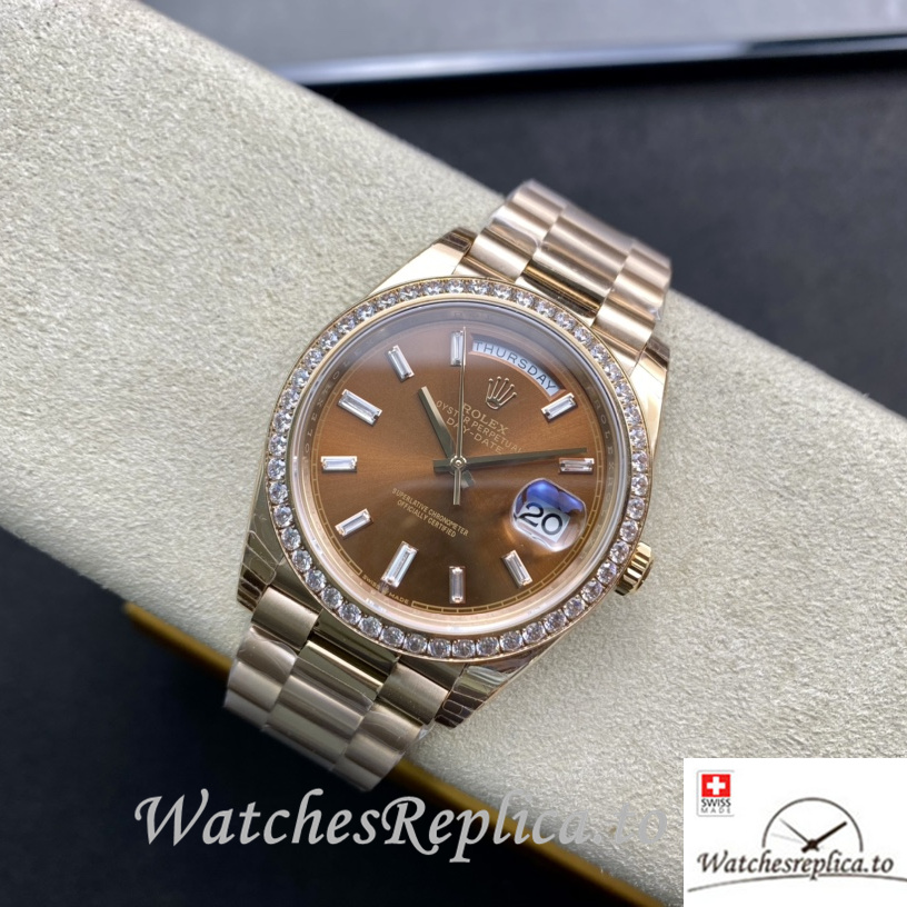 Swiss Rolex Day Date Replica 228235 Rose Gold strap 40MM - WatchesReplica.is