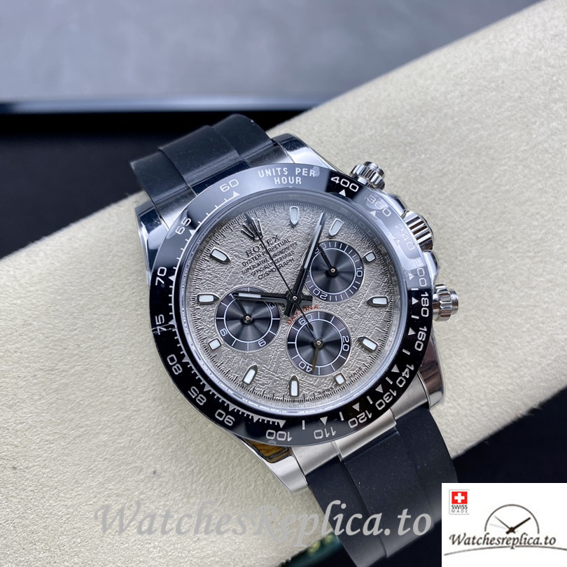 Swiss Rolex Daytona Replica Black Rubber strap 40MM Grey Dial - WatchesReplica.is