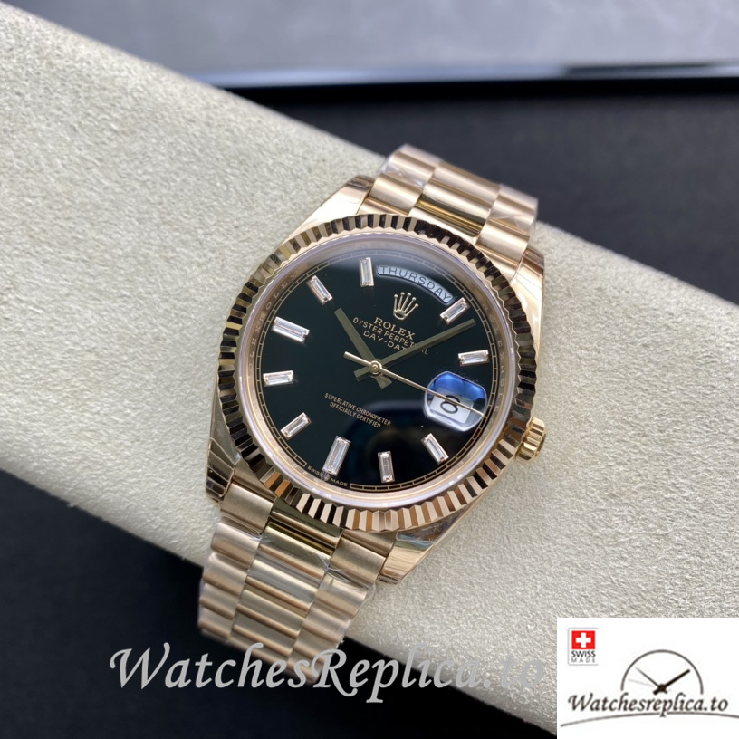Swiss Rolex Day Date Replica 228235 Rose Gold strap 40MM - WatchesReplica.is