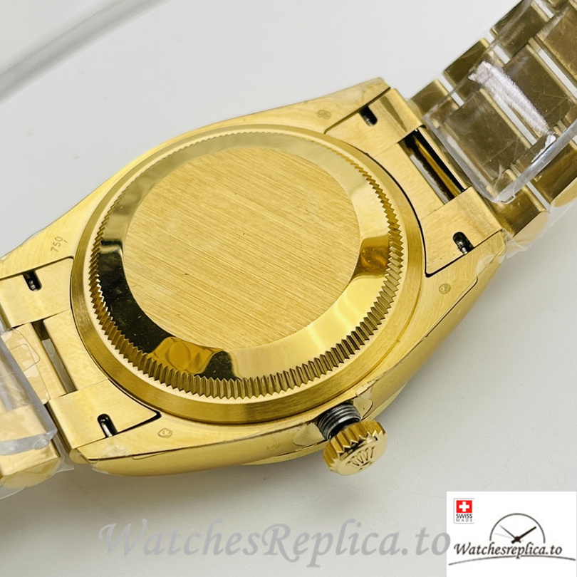 Swiss Rolex Day Date Replica Yellow Gold and Diamonds strap 36MM Diamonds Dial - WatchesReplica.is